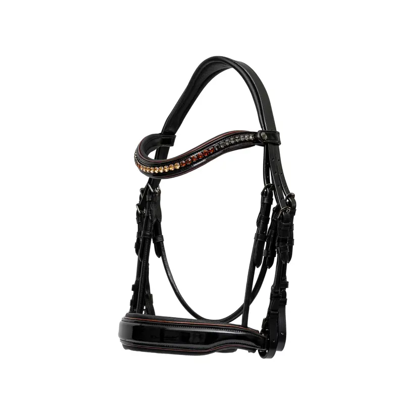 Aachen Rolled Black Patent Double Bridle 1