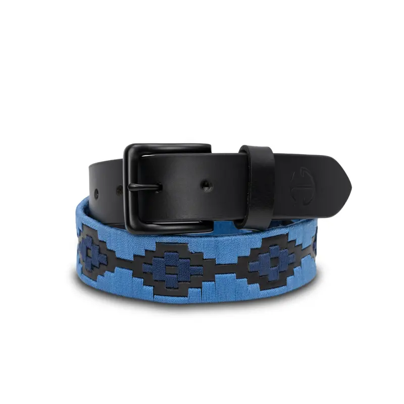 Azul Nocturno Polo Belt: Midnight & Sky Blue Accents On Black Leather 1