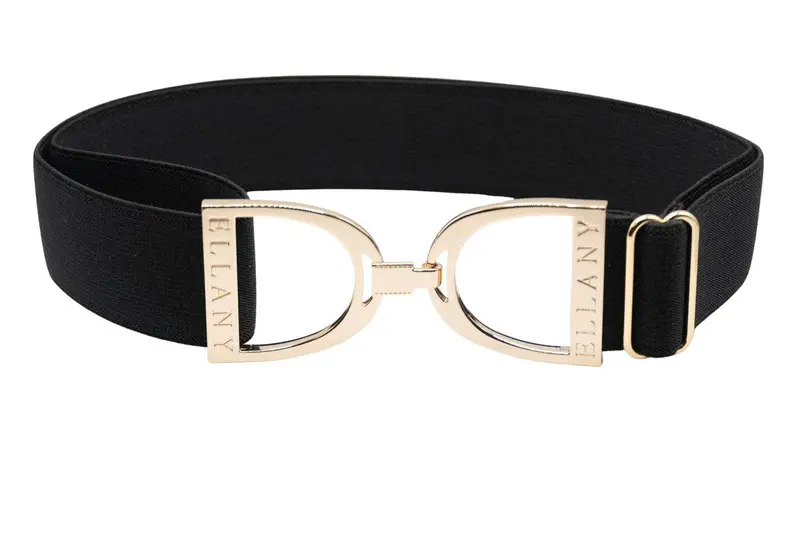Black 1.5-Inch Gold-Tone Stirrup Elastic Belt 1
