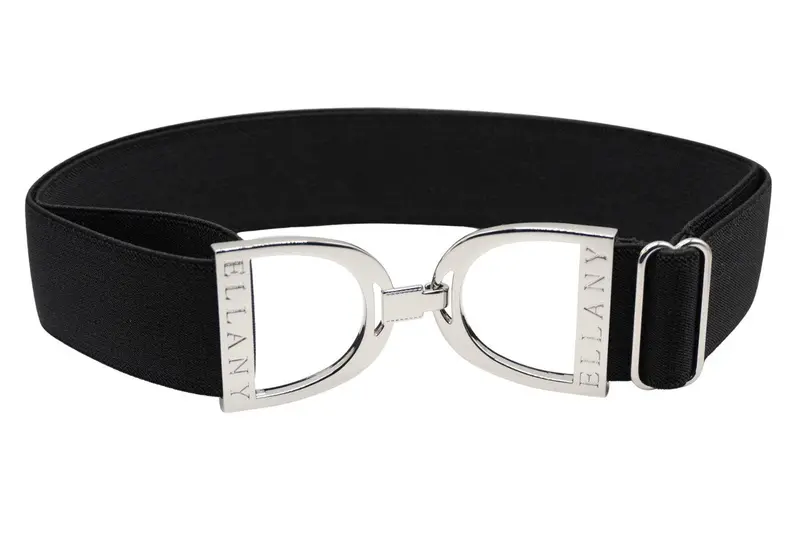 Black 1.5-Inch Silver-Tone Stirrup Elastic Belt 1