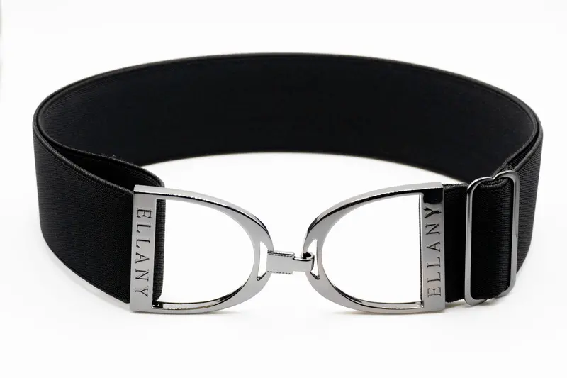 Black 2-Inch Gunmetal Stirrup Elastic Belt 1