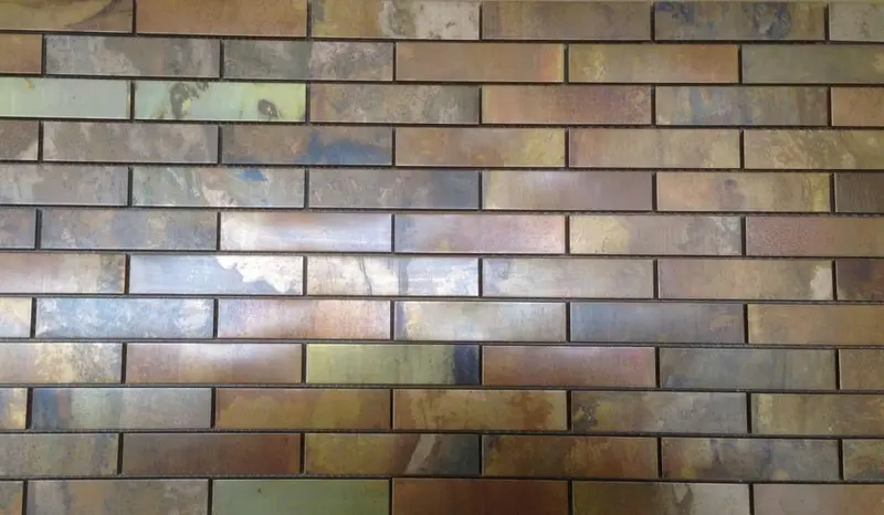 Brass-Finish Brick-Style Metal Mosaic Tile Sheet 1