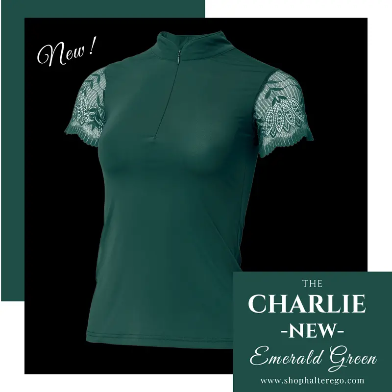 Charlie Emerald Green Riding Shirt – Short Sleeve With Refined Lace Embellishment 1