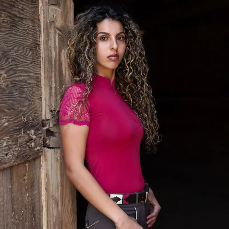 Charlie Women'S Short-Sleeve Lace Riding Shirt In Cherry Red 1