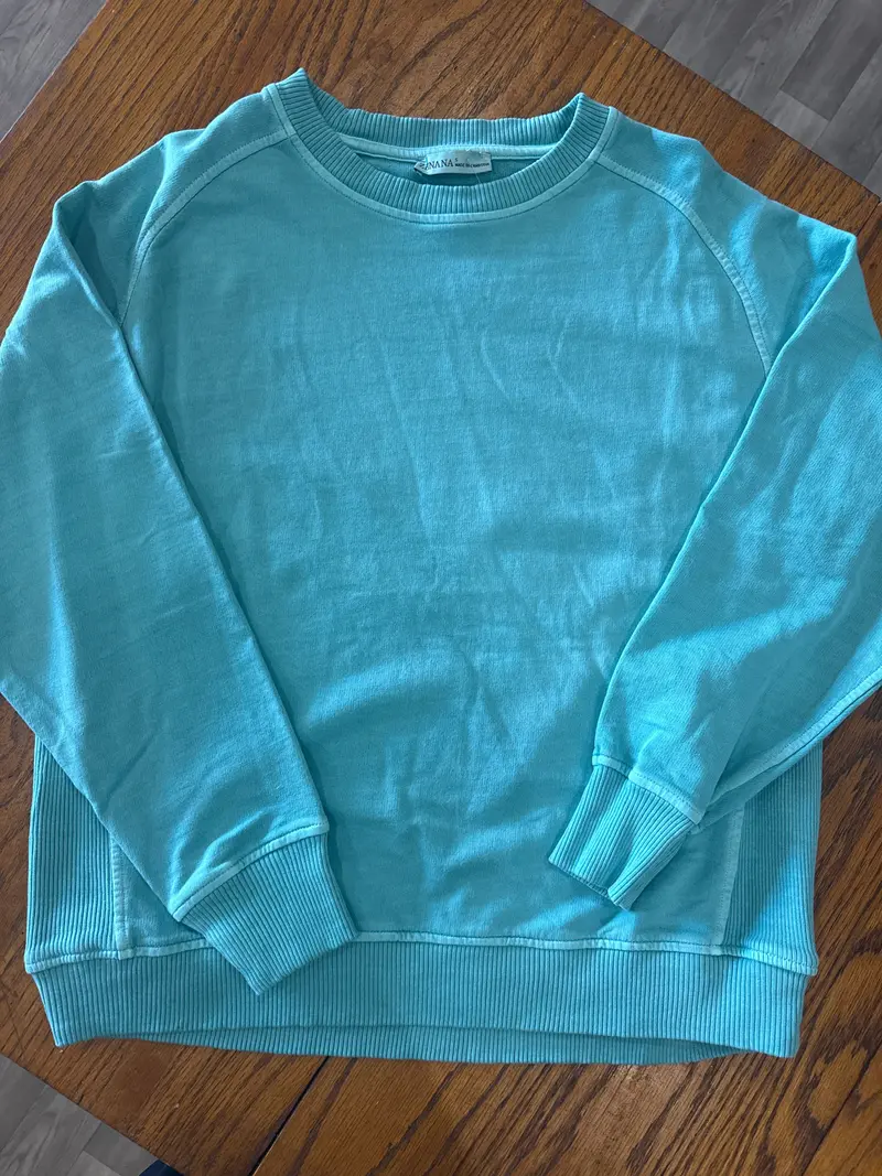 Curvy-Fit Vintage French Terry Pullover – Turquoise 1