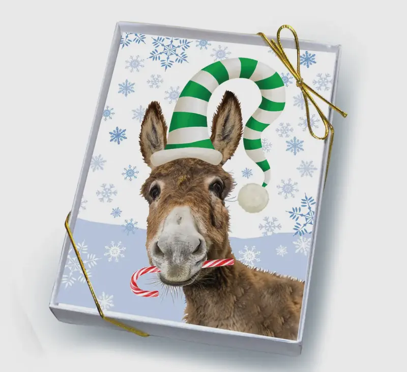 Donkey & Candy Cane Holiday Greeting Card Set 1