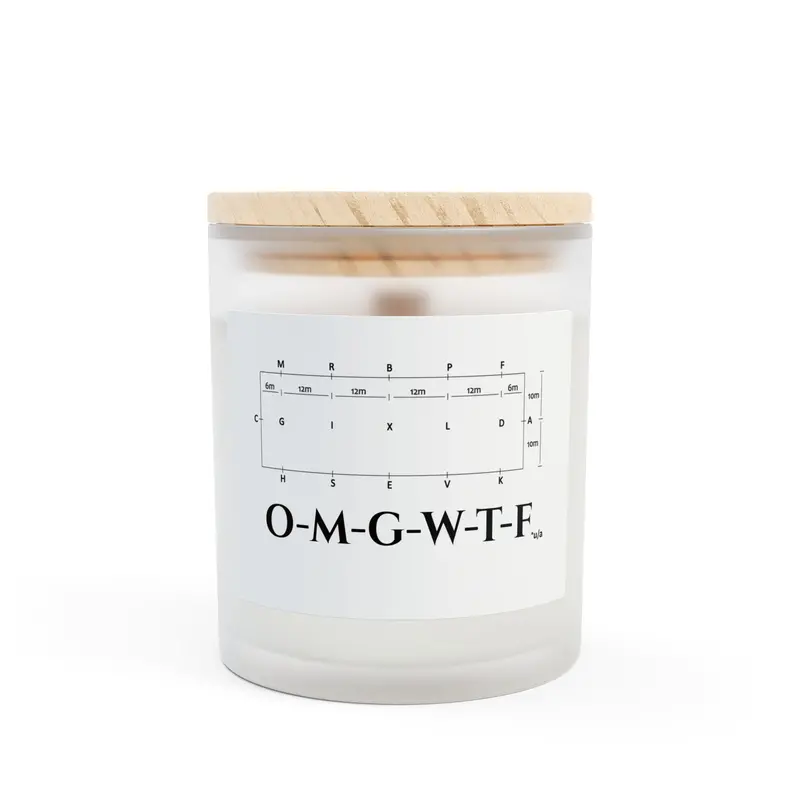 Frosted Glass Soy Candle (11 Oz) – 'Dressage Course Omgwtf' Scented Edition 1