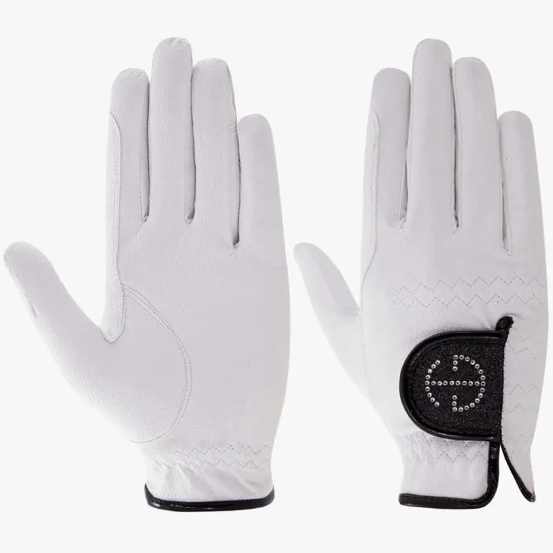 Halter Ego® Jet Black Competition Gloves With Glitter Finish And Crystal Embellishment 1