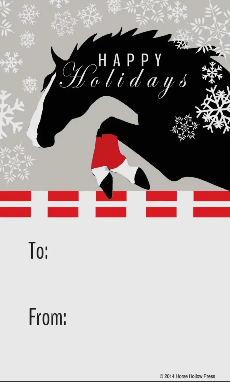 Holiday Gift Tags Featuring Snowy Jumper Horse Design 1