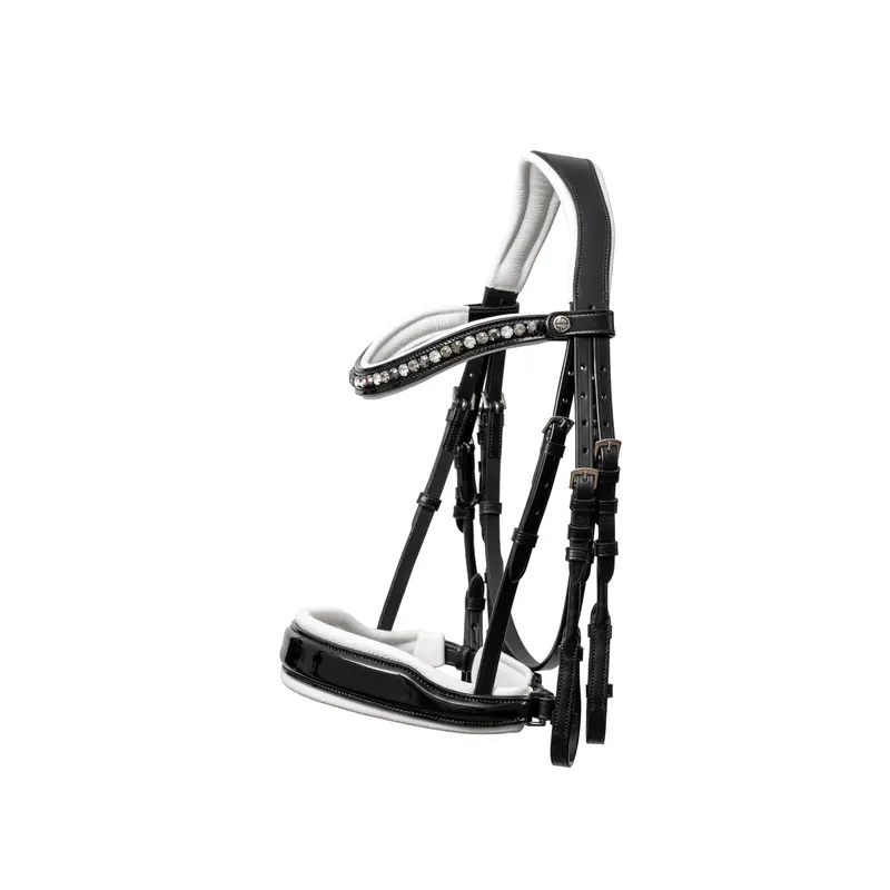 Mont Blanc Black Patent Double Bridle With White Cushioned Padding 1