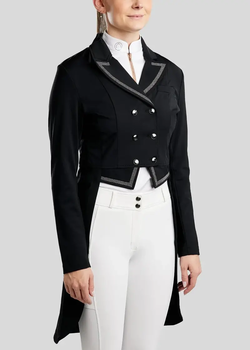 Montar Mogloria Black Long-Tail Competition Coat – Gun Metal Caviar Tape & Crystals 1