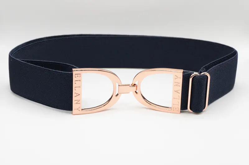Navy 1.5-Inch Rose Gold Stirrup Elastic Belt 1