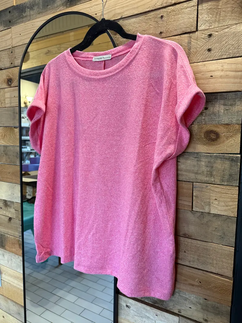 Pink Soft Melange Knit Top With Round Neck | Muddy Creek 1