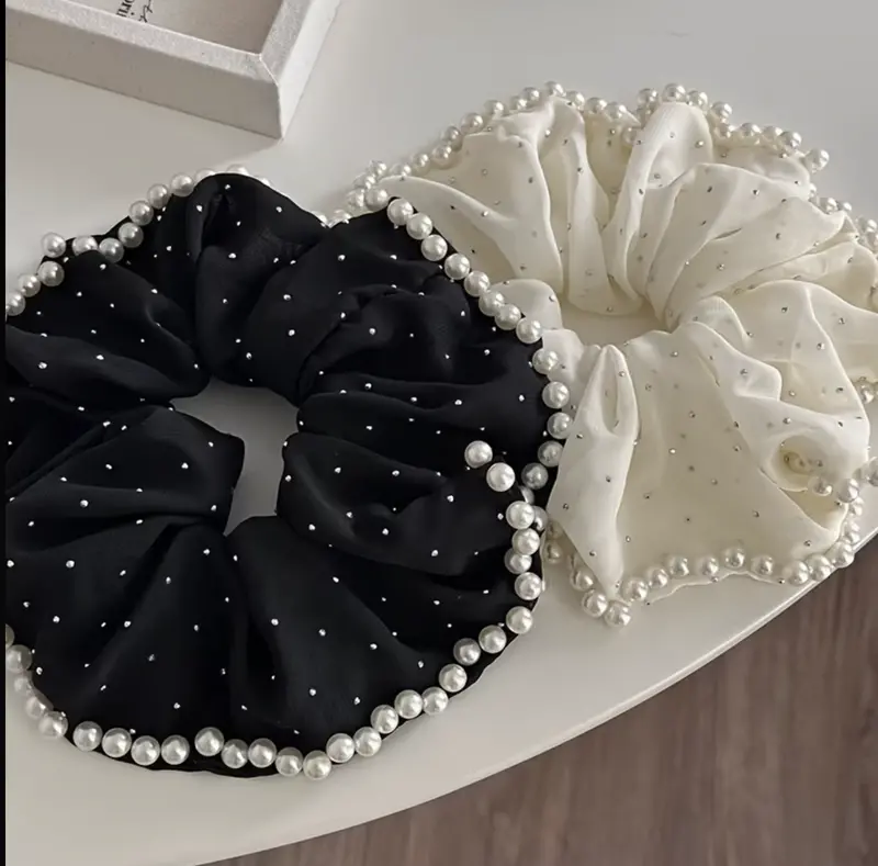 Polka Dot & Pearl Hair Scrunchy – Playful Yet Polished Look 1