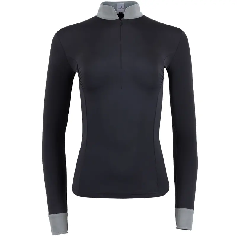 Roxana Luxe Gray And Black Long-Sleeve Riding Shirt 1