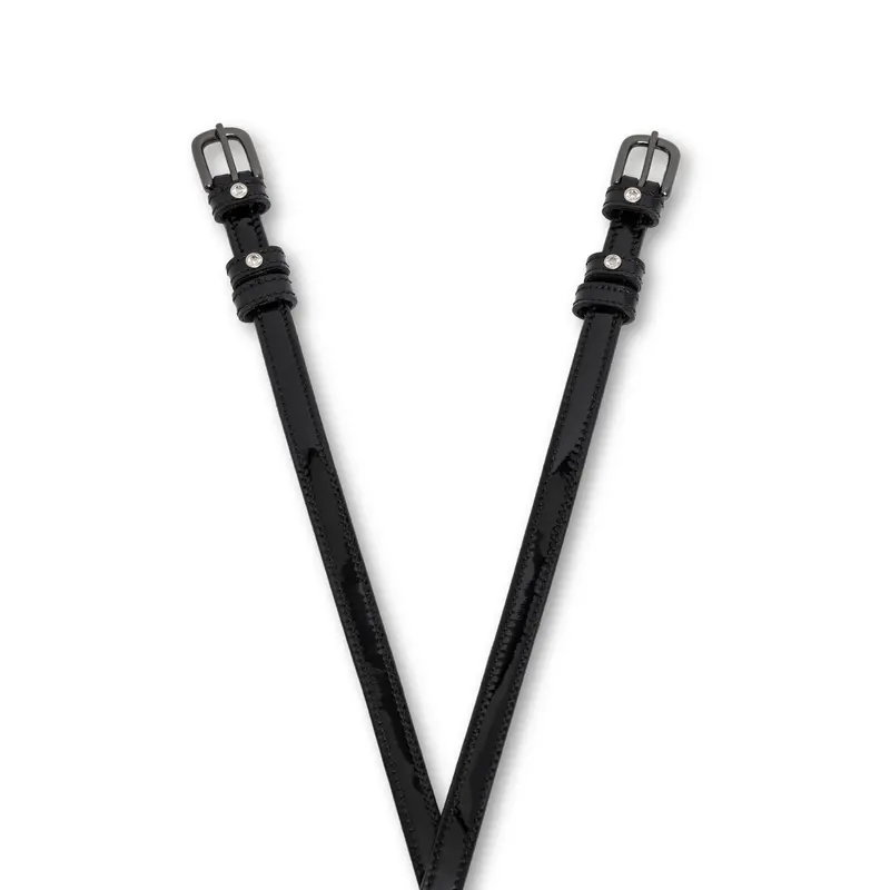 Showstopper Spur Straps: Black Patent Leather With Clear Crystal Rivets 1