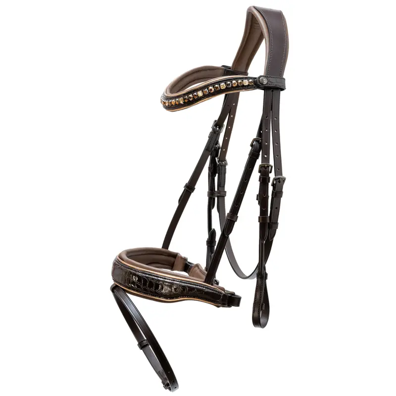 The Sun King Snaffle Bridle – Rich Brown Patent Leather With Regal Detailing 1