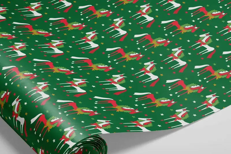 Wreath Pony Design Holiday Gift Wrap 1