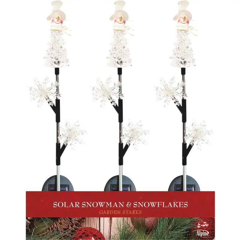 Alpine Solar-Powered Led Garden Stake – 34-Inch Snowman & Snowflake Design 1