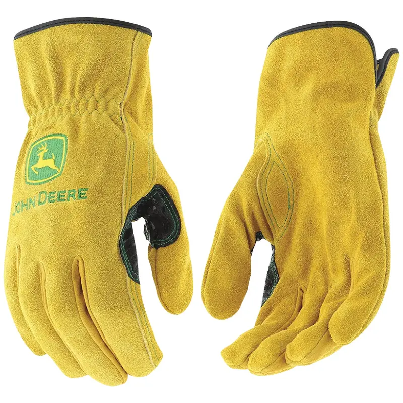John Deere Split Cowhide Leather Driving Gloves – Men'S Large, Gold Accent 1